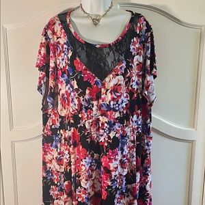 Torrid Floral Print Hi Low Dress w/ Lace Accents Plus Size 5 28